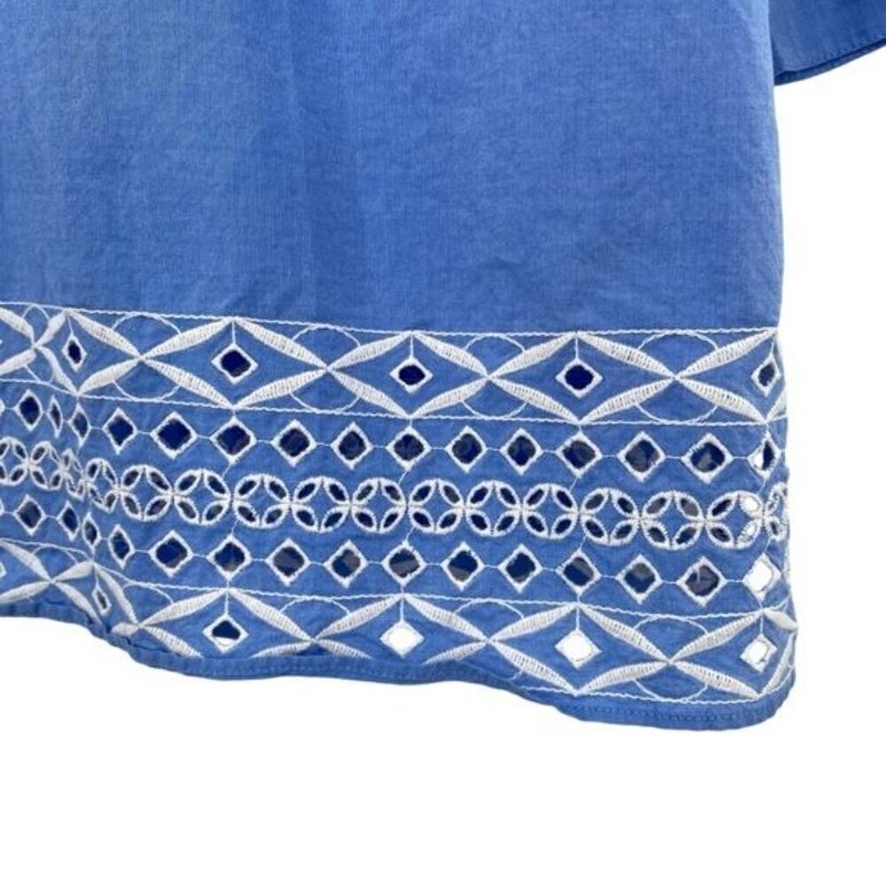 Talbots Eyelet Cotton Blue Chambray Top Size Large - Picture 2 of 9